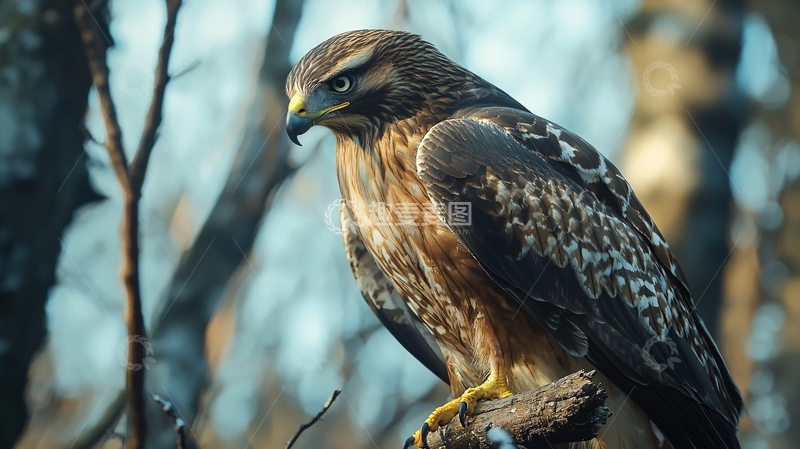 高清大图下载【趣麦麦图】猎鹰栖息在树枝上