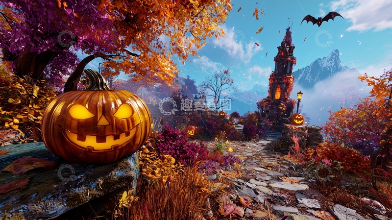 高清大图下载【趣麦麦图】万圣节南瓜灯与秋景
