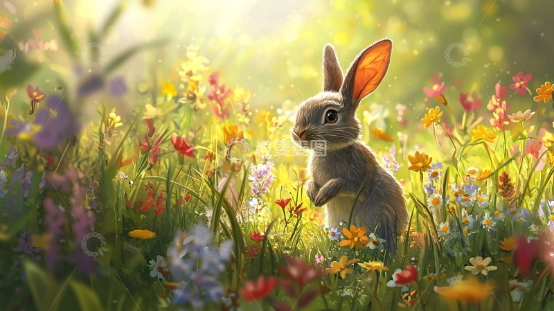 高清大图下载【趣麦麦图】春天田野里的小兔子