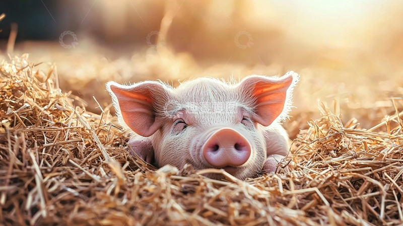 高清大图下载【趣麦麦图】小猪在干草堆中休息