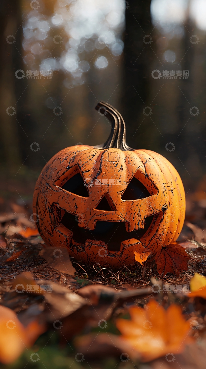 高清大图下载【趣麦麦图】秋日森林中的南瓜灯