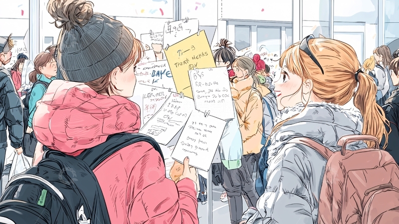 高清大图下载【趣麦麦图】动漫风格学生排队领取物品