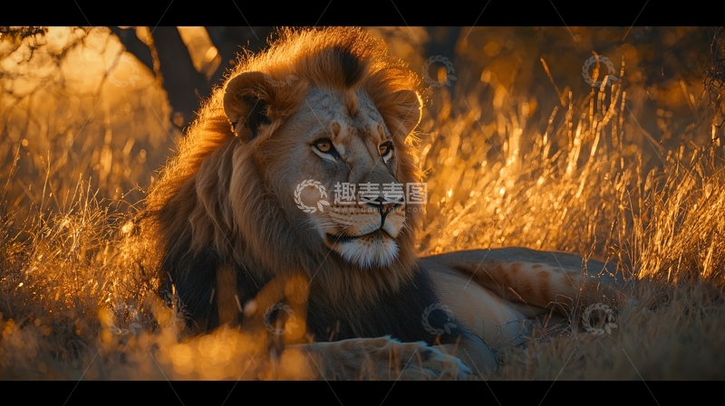 高清大图下载【趣麦麦图】夕阳下的雄狮