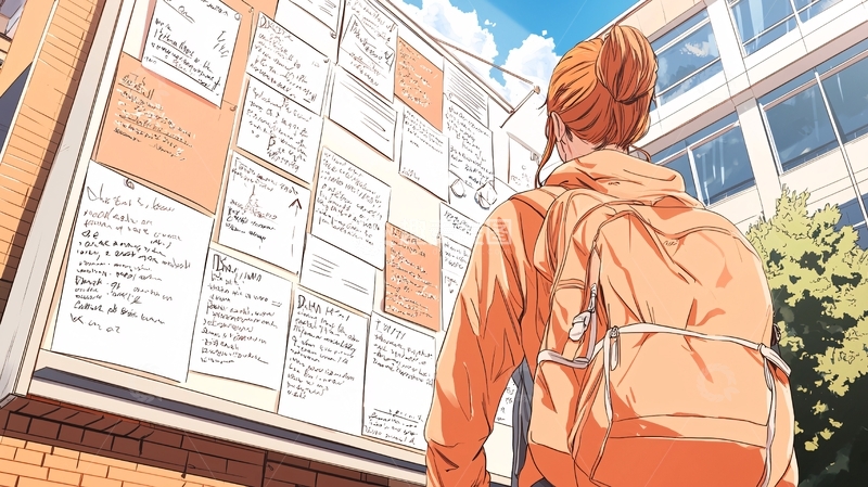 高清大图下载【趣麦麦图】校园公告栏下的背影