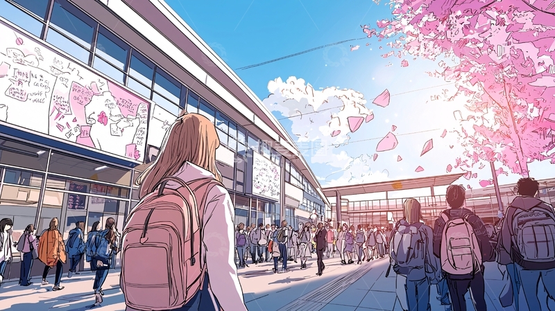 高清大图下载【趣麦麦图】樱花树下的校园生活