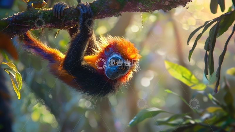 高清大图下载【趣麦麦图】色彩斑斓的猴子在树上