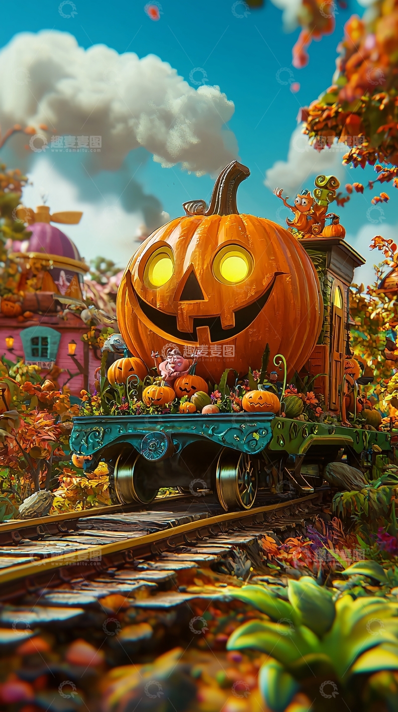 高清大图下载【趣麦麦图】万圣节南瓜火车车厢