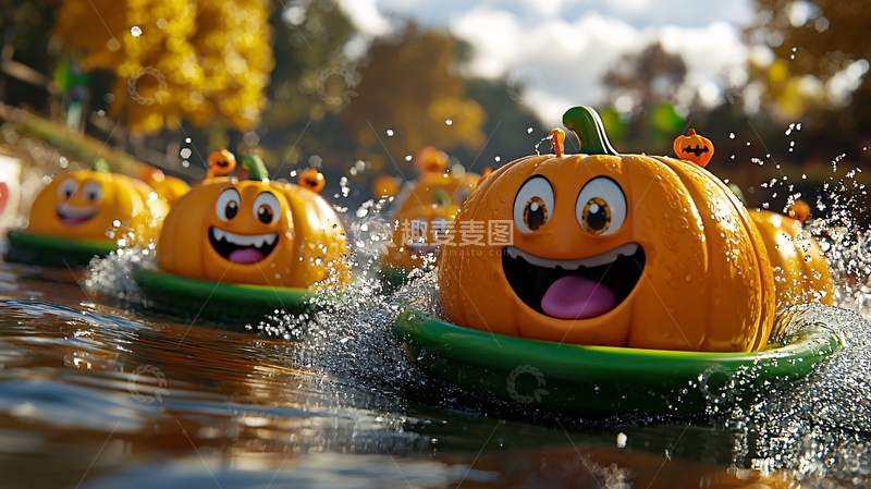 高清大图下载【趣麦麦图】万圣节南瓜船水上乐园