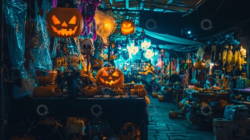 高清大图下载【趣麦麦图】万圣节夜市南瓜灯装饰