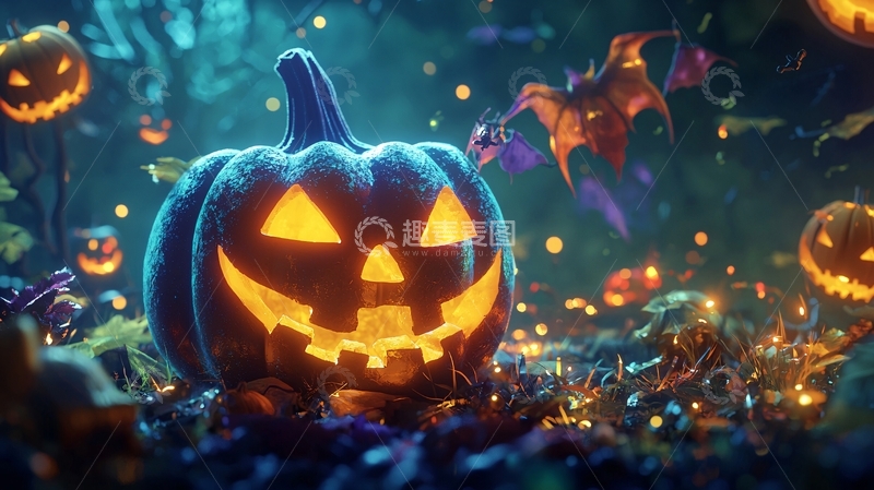 高清大图下载【趣麦麦图】万圣节南瓜灯夜景