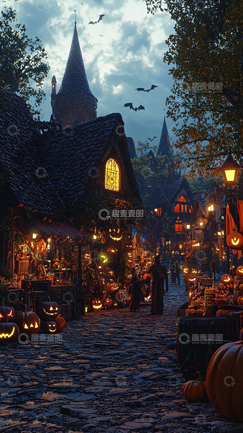 高清大图下载【趣麦麦图】万圣节小镇夜景