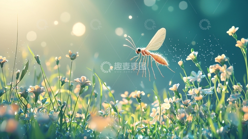 高清大图下载【趣麦麦图】夏日花丛中的飞虫