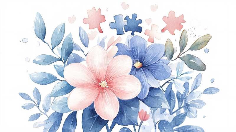 高清大图下载【趣麦麦图】蓝色花卉拼图背景插画