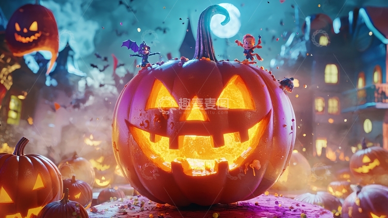 高清大图下载【趣麦麦图】万圣节南瓜灯夜景