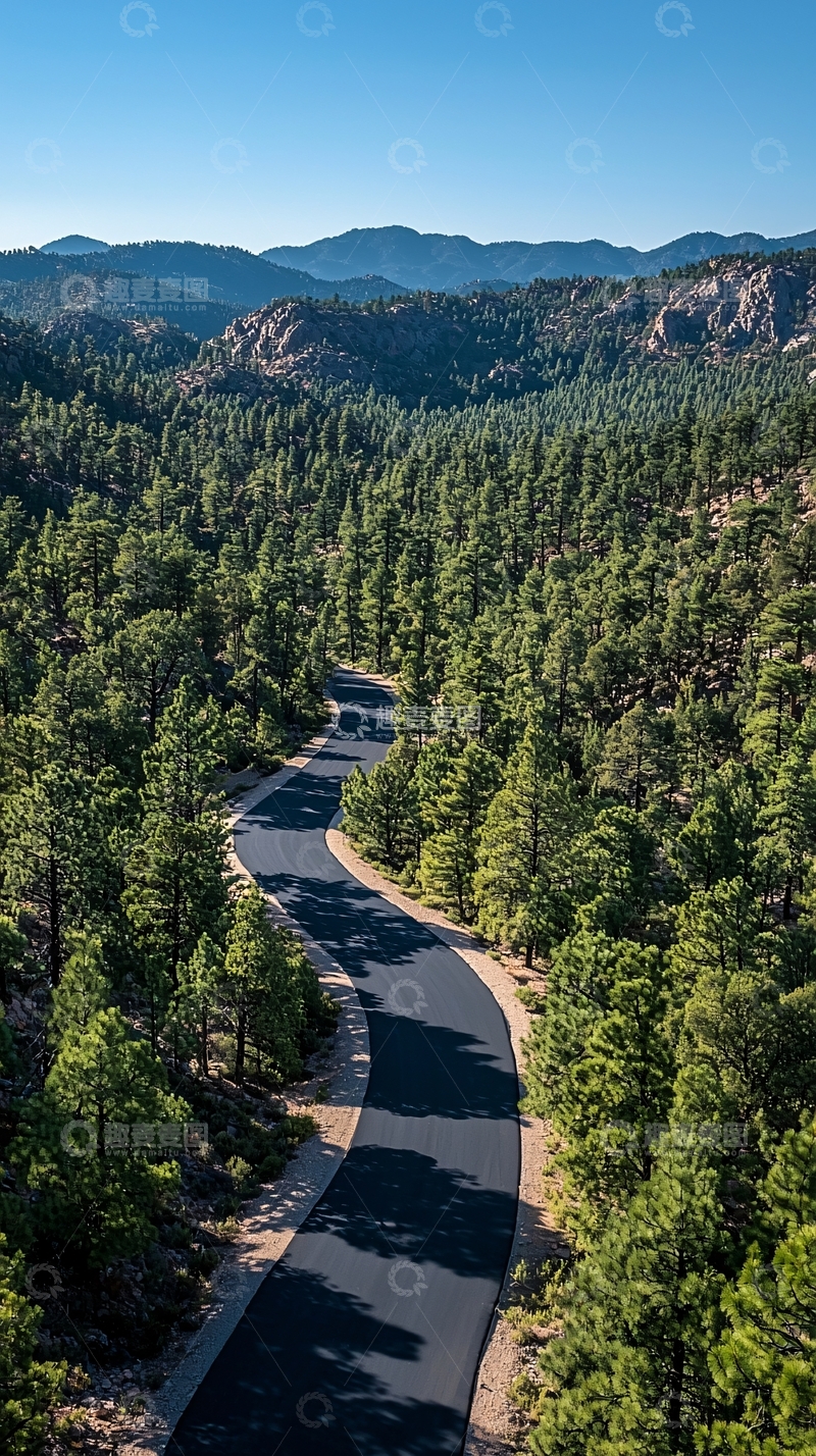 高清大图下载【趣麦麦图】被森林包围的公路航拍