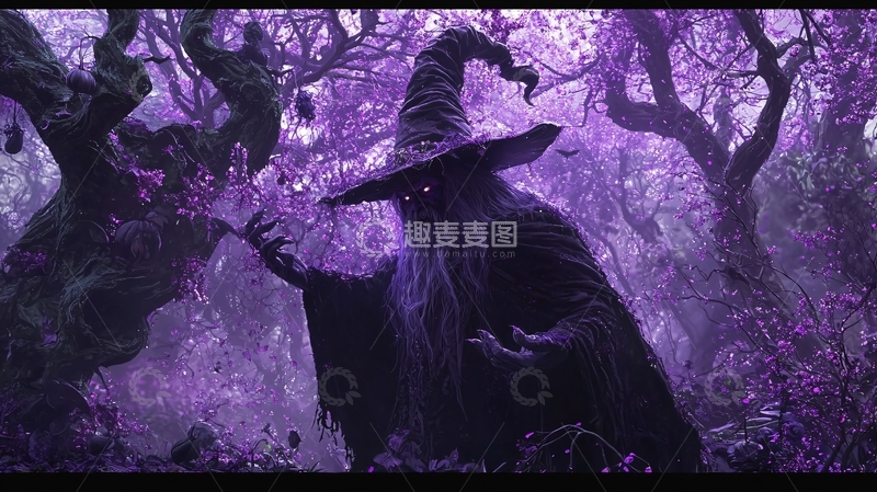 高清大图下载【趣麦麦图】紫色森林中的神秘巫师