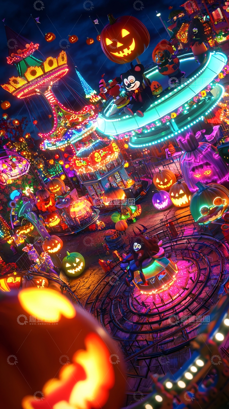 高清大图下载【趣麦麦图】万圣节主题游乐园夜景