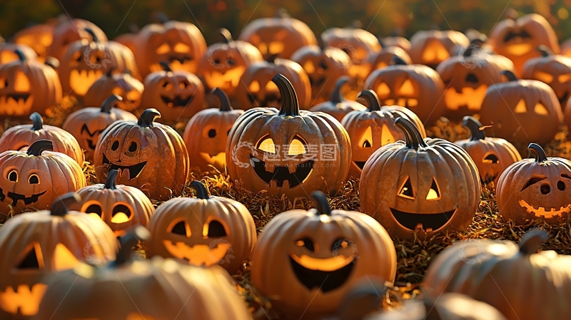 高清大图下载【趣麦麦图】万圣节南瓜灯堆