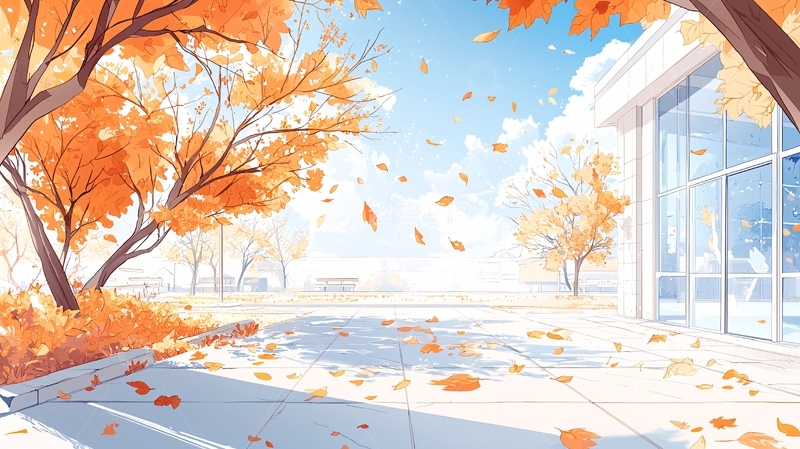 高清大图下载【趣麦麦图】秋日校园落叶飘零