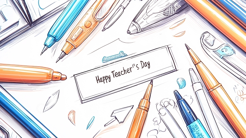 高清大图下载【趣麦麦图】教师节创意文具手绘插画