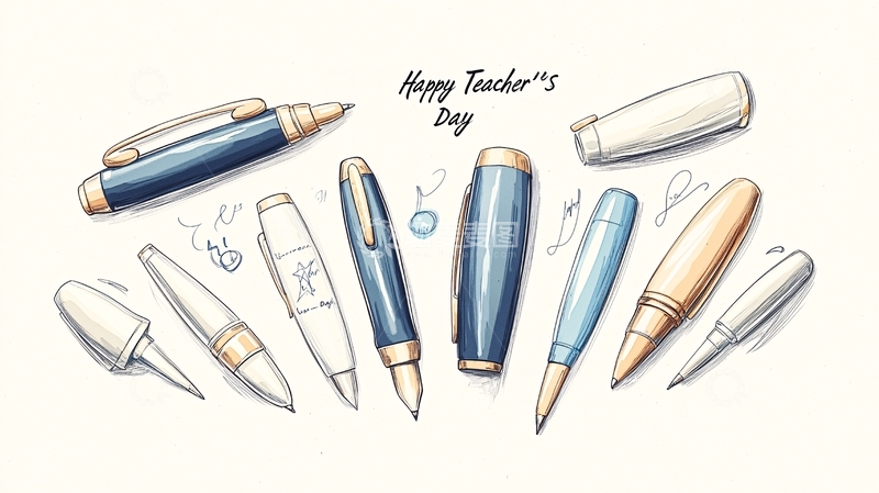 高清大图下载【趣麦麦图】教师节创意钢笔插画