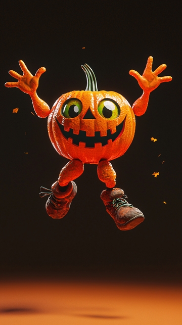 万圣节南瓜卡通人物跳跃