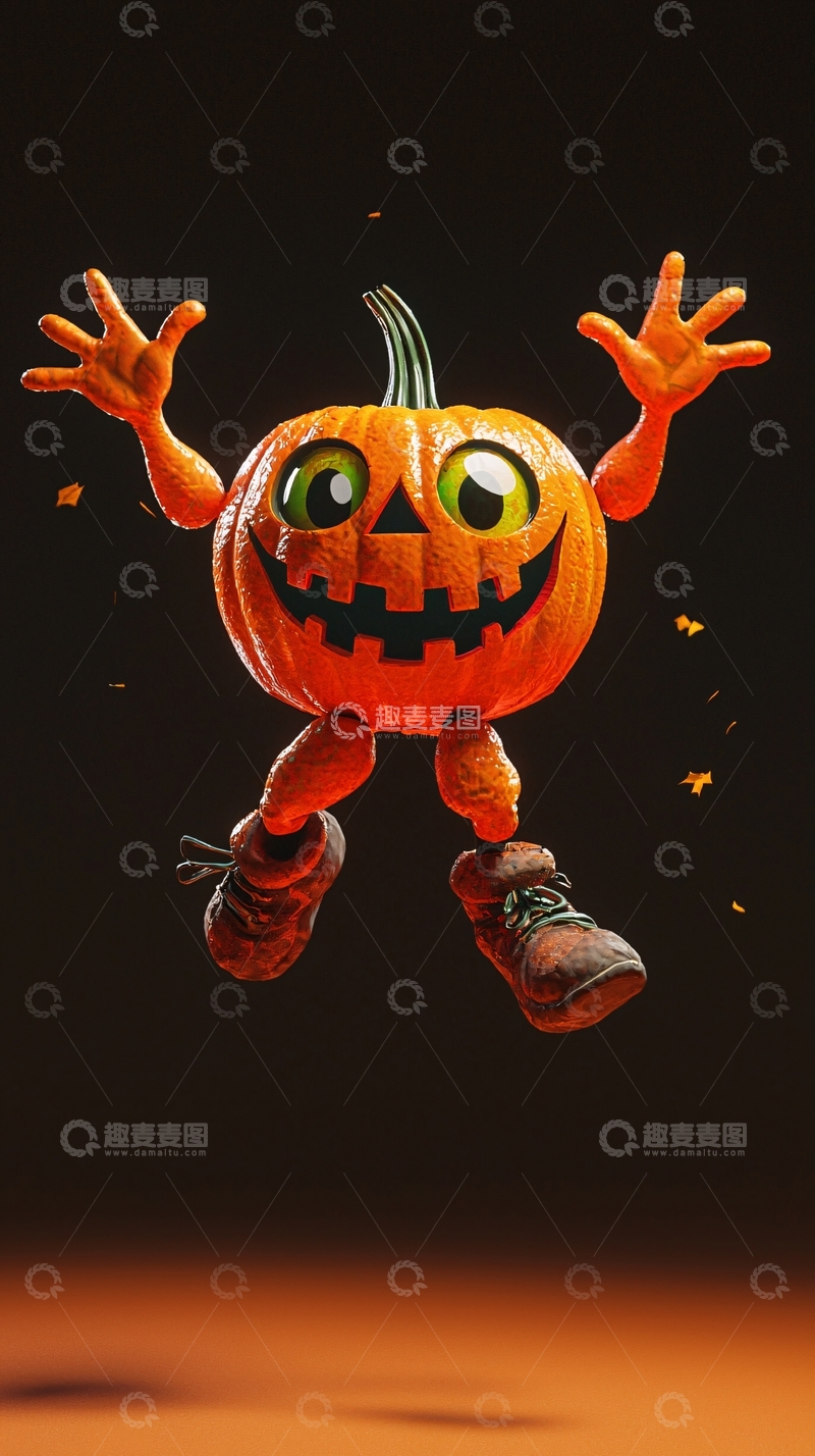 高清大图下载【趣麦麦图】万圣节南瓜卡通人物跳跃