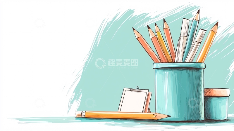 高清大图下载【趣麦麦图】创意铅笔盒与文具插画