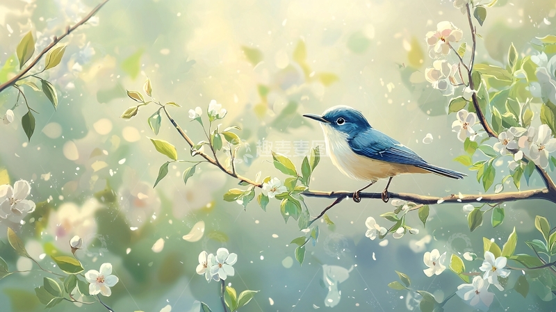 高清大图下载【趣麦麦图】春天的鸟儿与花朵