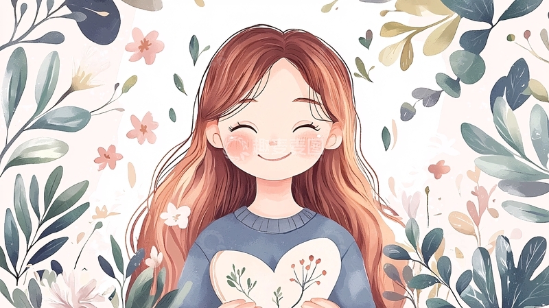 高清大图下载【趣麦麦图】甜美微笑的女孩与花卉背景