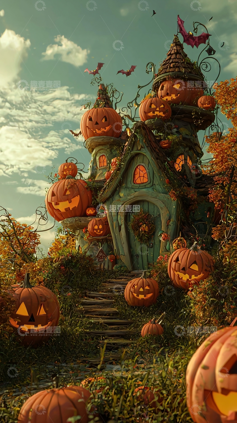 高清大图下载【趣麦麦图】万圣节南瓜屋幻想场景