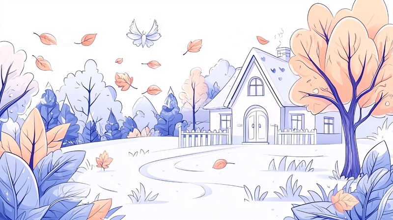 高清大图下载【趣麦麦图】秋日小屋与落叶风景