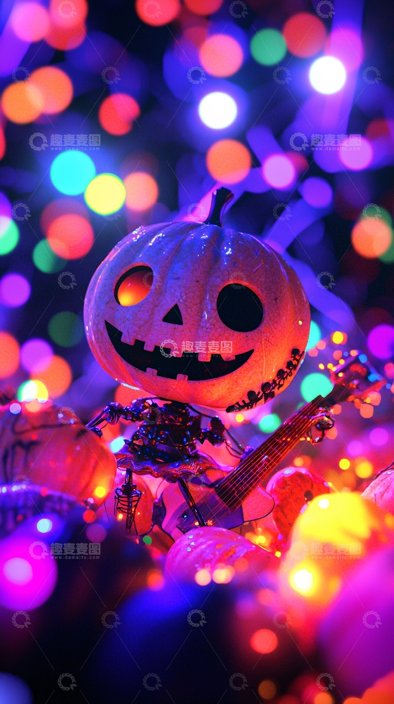 高清大图下载【趣麦麦图】万圣节南瓜灯吉他手