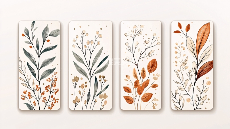 高清大图下载【趣麦麦图】秋日植物插画卡片集