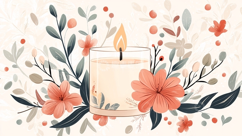 高清大图下载【趣麦麦图】秋日蜡烛与花卉插画