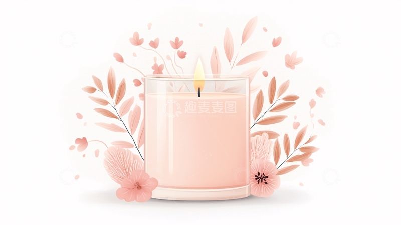 高清大图下载【趣麦麦图】粉色蜡烛与花卉插画