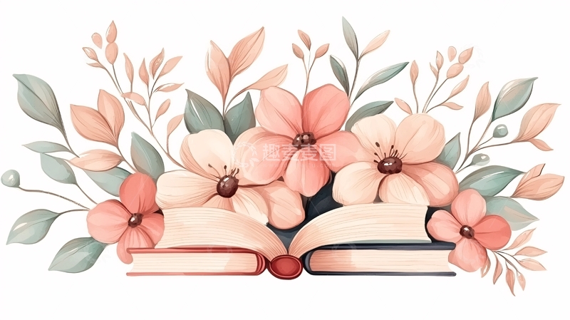 高清大图下载【趣麦麦图】书本与花朵的艺术插画