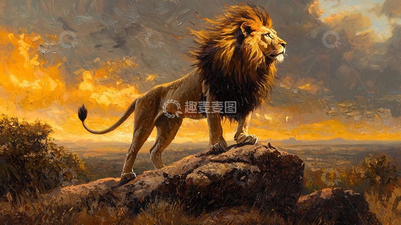 高清大图下载【趣麦麦图】夕阳下的雄狮