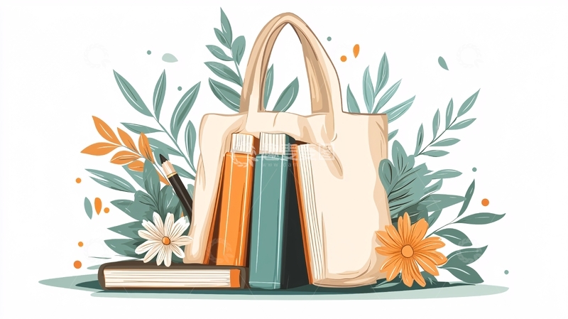 高清大图下载【趣麦麦图】手提包与书籍插画素材