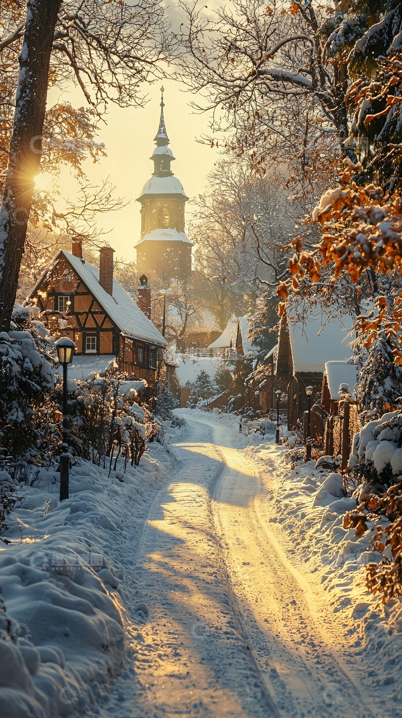 高清大图下载【趣麦麦图】冬日里的乡村小径