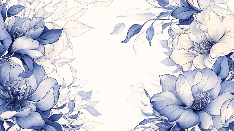 高清大图下载【趣麦麦图】蓝色花卉手绘背景图