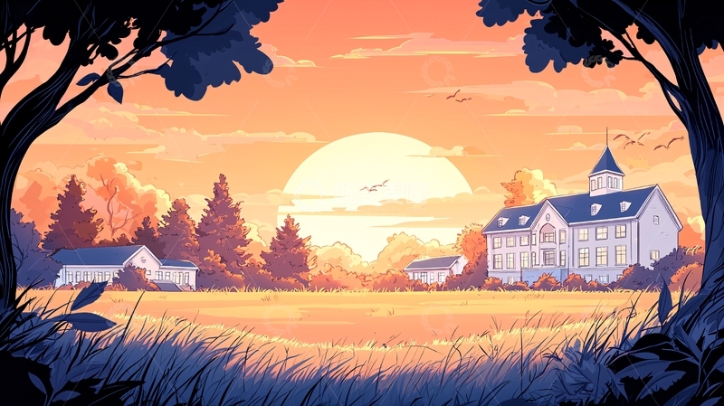 高清大图下载【趣麦麦图】秋日黄昏下的乡村景色