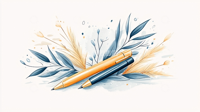 高清大图下载【趣麦麦图】文具与自然元素插画
