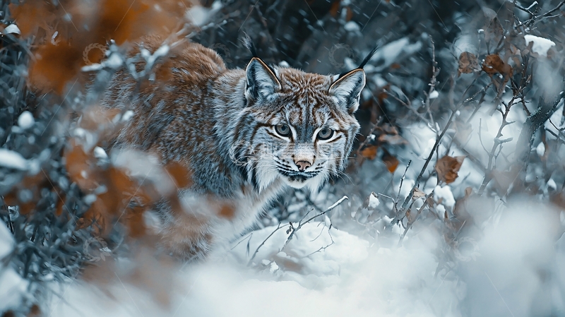 高清大图下载【趣麦麦图】雪地中的猫科动物