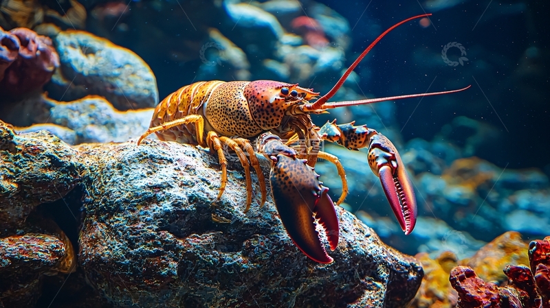 高清大图下载【趣麦麦图】海底岩石上的龙虾