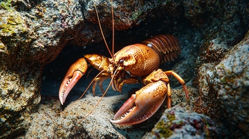 海底岩石间的龙虾