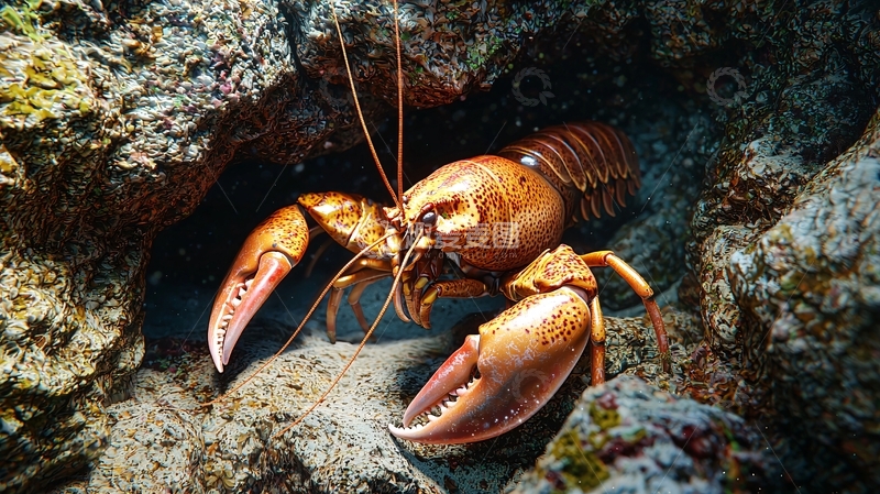 高清大图下载【趣麦麦图】海底岩石间的龙虾