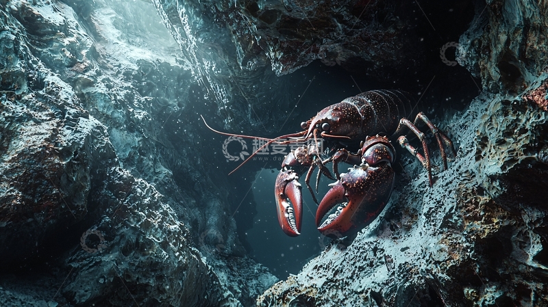 高清大图下载【趣麦麦图】深海龙虾洞穴探险