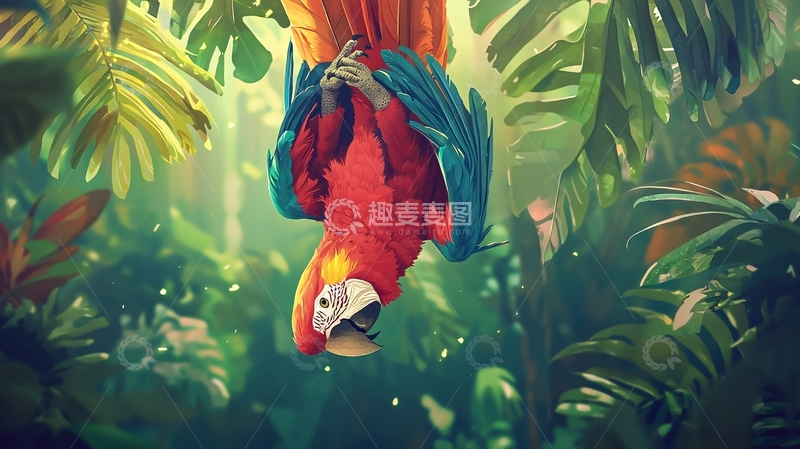 高清大图下载【趣麦麦图】热带雨林中的五彩鹦鹉