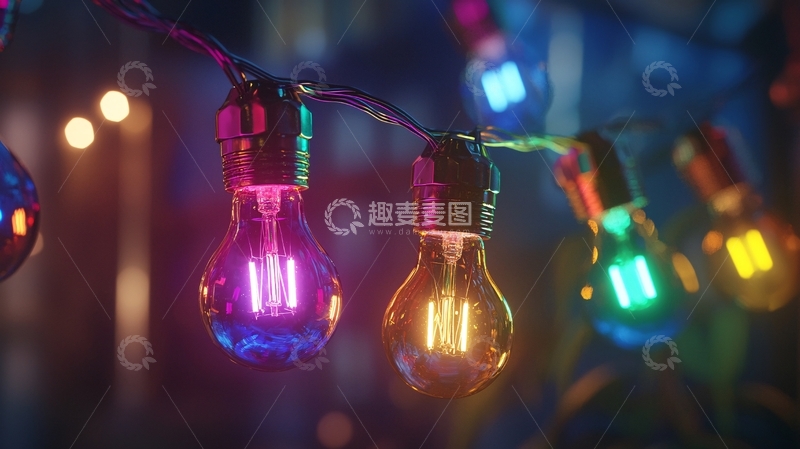 高清大图下载【趣麦麦图】彩虹灯泡串高清图片